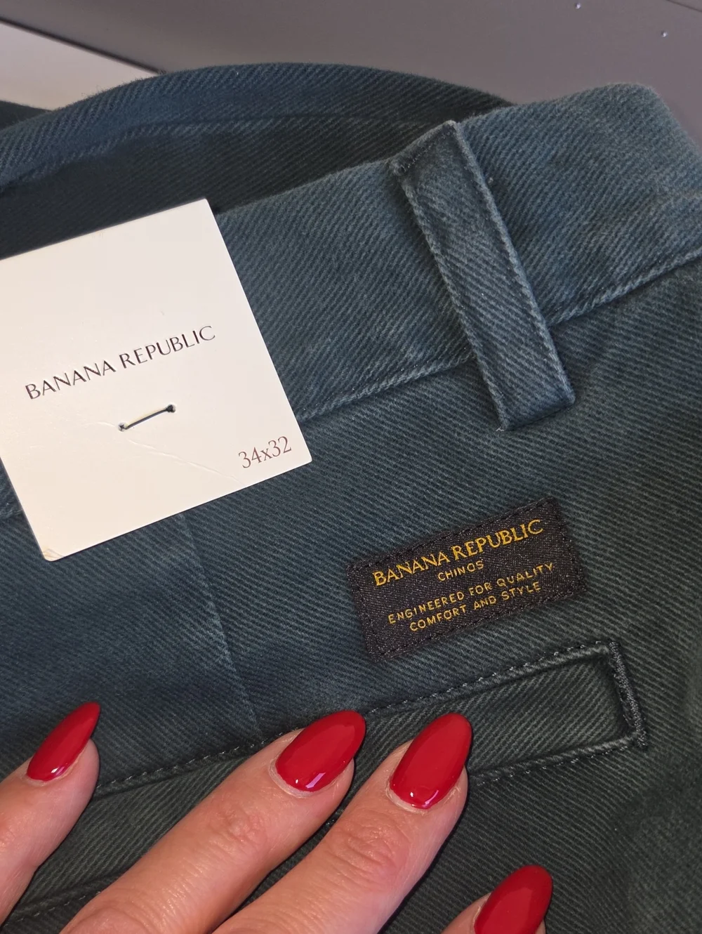 NWT Banana Republic Men's Green Italian Stretch Chino straight fit 34 X 32 New